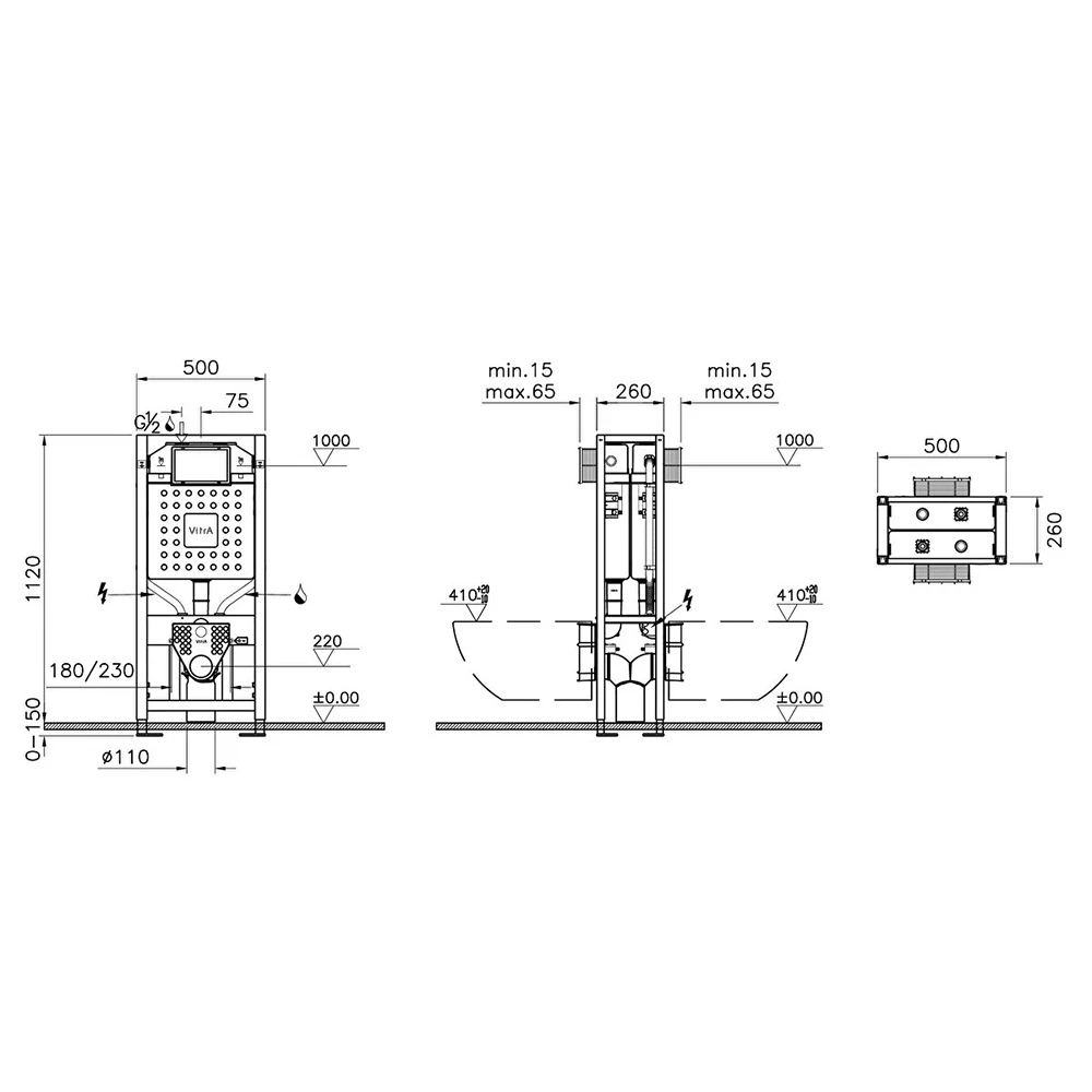 Vitra V12 2,5/4 L Asma Klozetler İçin Ayarlanabilir Kalın Metal Ayaklı Gömme Rezervuar 762-1850-02 2
