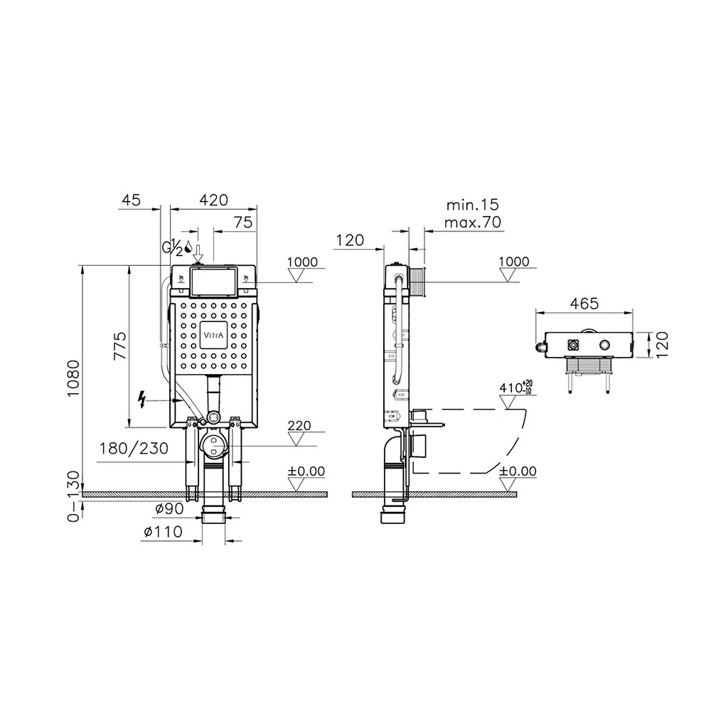 Vitra V12 3/6 L Asma Klozetler İçin Ayarlanabilir Kalın Metal Ayaklı Gömme Rezervuar 762-1850-01 2
