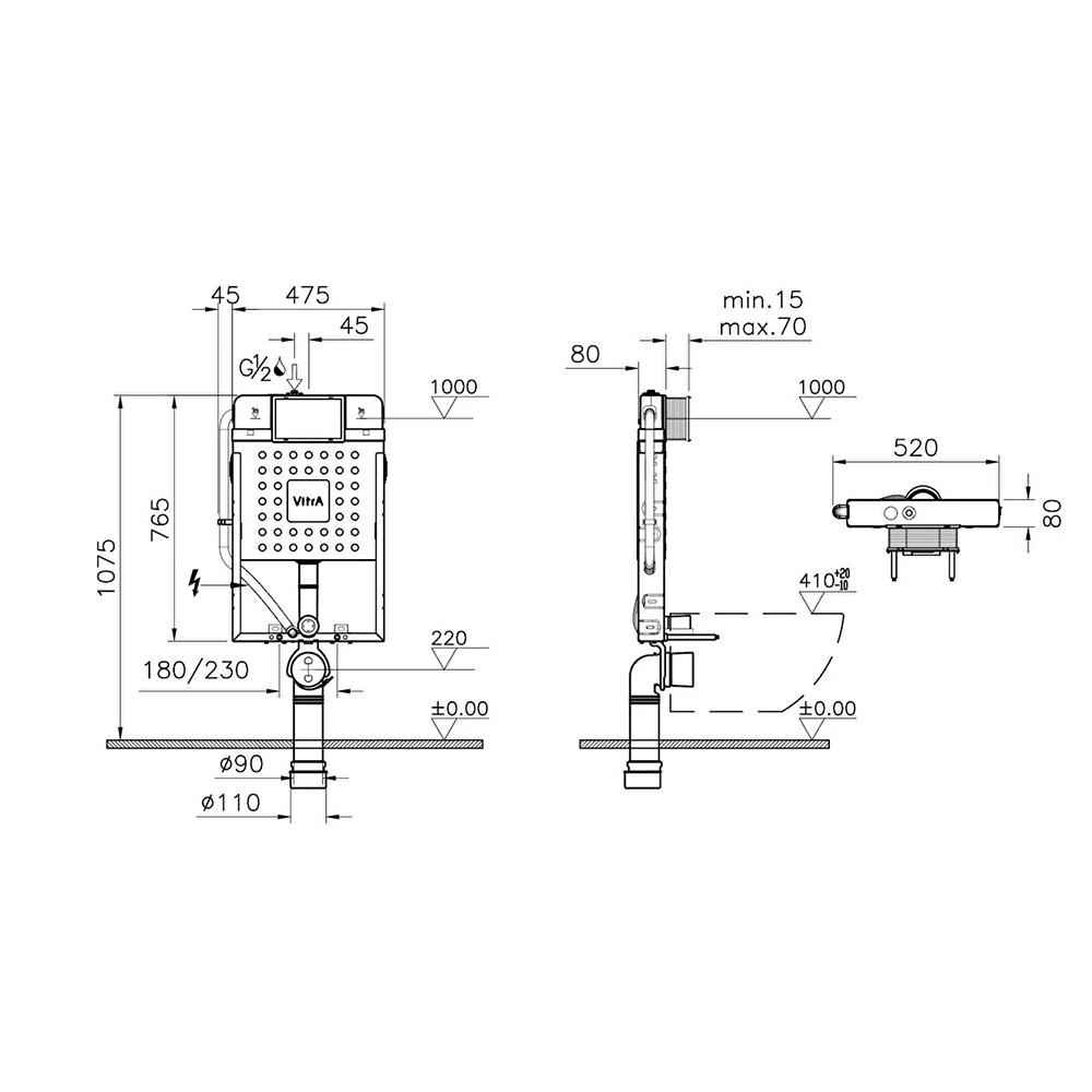 Vitra V8 3/6 L Asma Klozetler İçin Metal Ayaksız Gömme Rezervuar 768-1800-01 2
