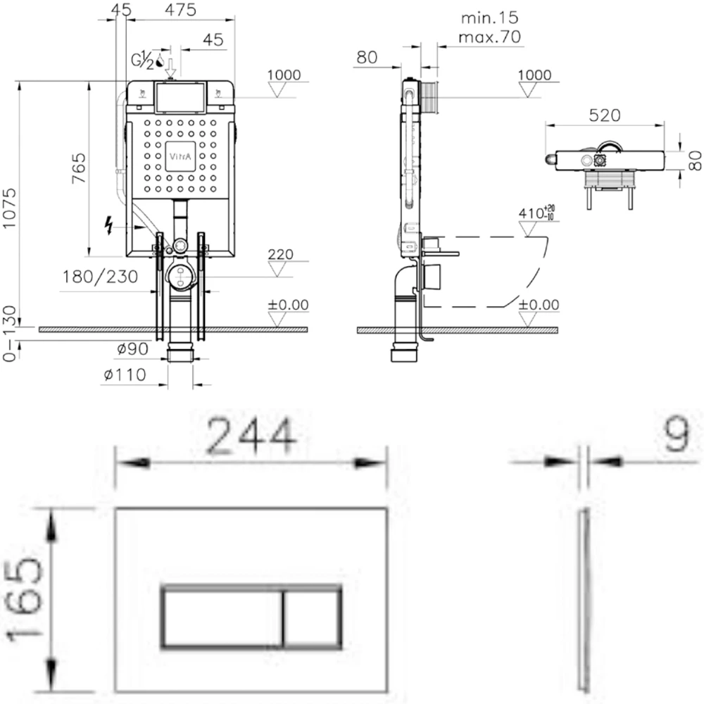 Vitra V8 Krom Gömme Rezervuar Seti - 800-2028 2