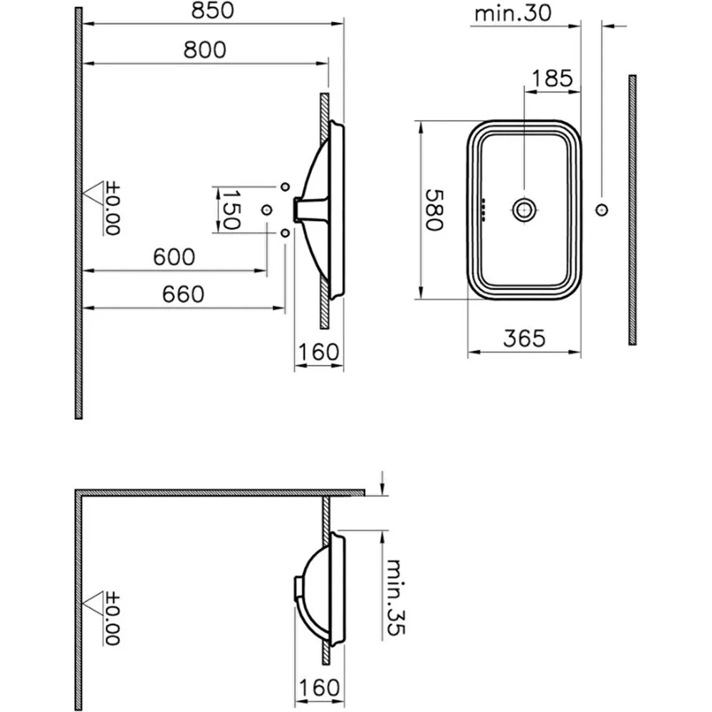 Vitra Valarte 60x37 Cm Dikdörtgen Tezgahüstü Lavabo - 7800B403-0012 3