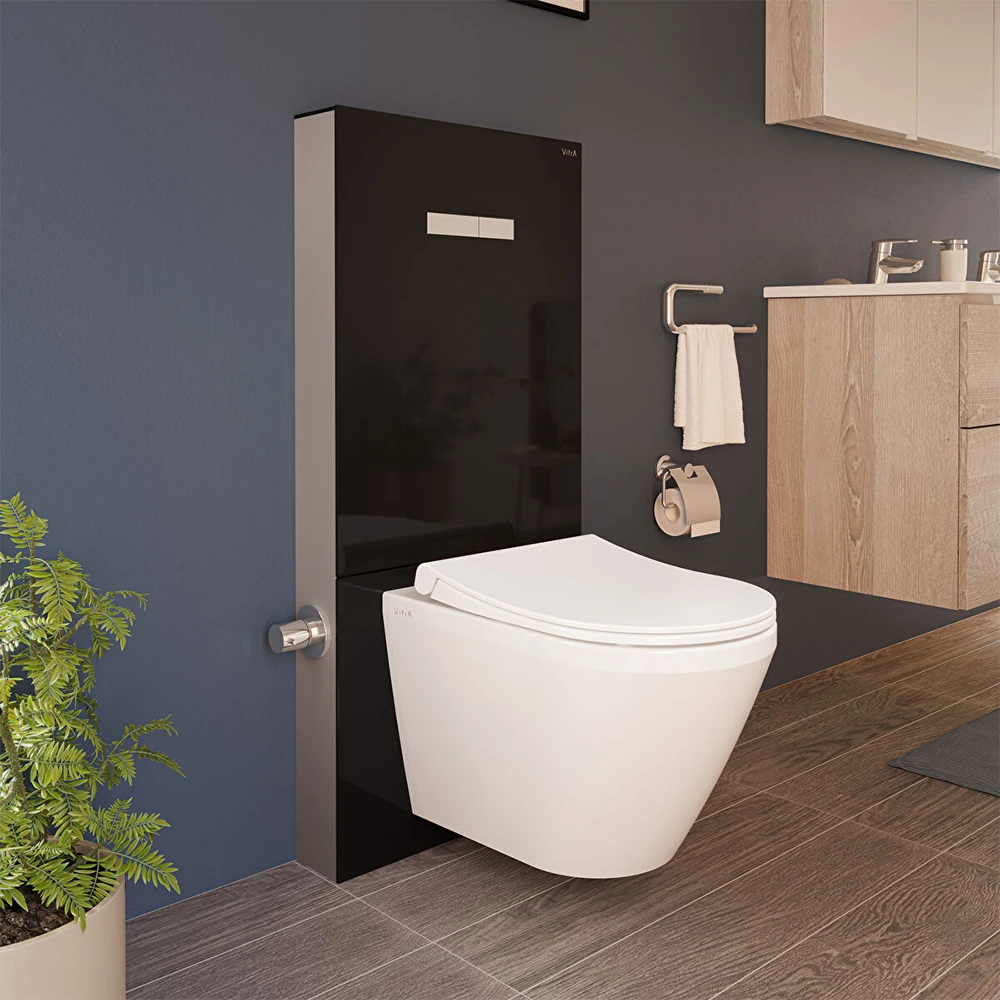Vitra Vitrus 3-6 L Asma Klozetler İçin Stop Valfli Duvar Önü Siyah Cam Rezervuar - 870-5771-01 2