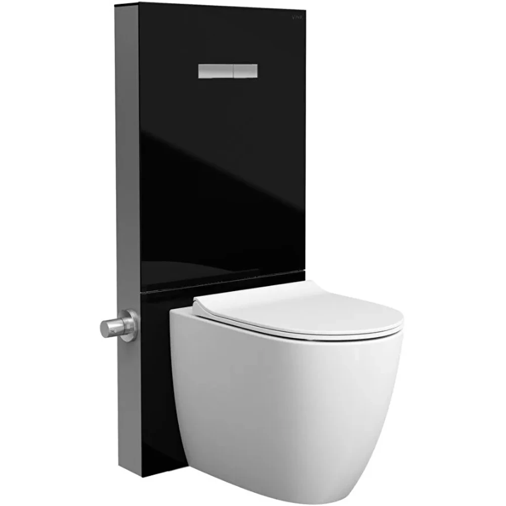 Vitra Vitrus 3-6 L Yerden Duvara Sıfır Klozetler İçin Stop Valfli Duvar Önü Siyah Cam Rezervuar - 870-1771-01 2
