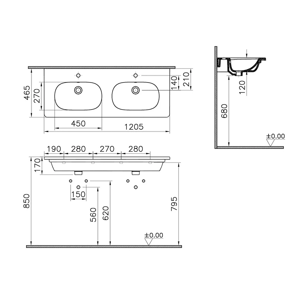 Vitra Zentrum 120x46 Cm Etajerli Lavabo 7795B003-0001 3