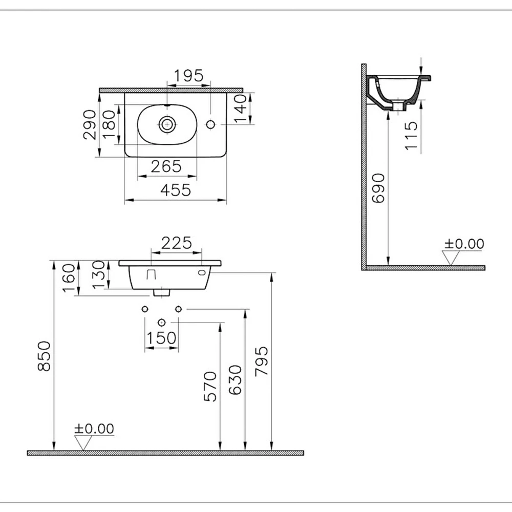 Vitra Zentrum 45x28 Cm Etajerli Lavabo 7789B003-0029 2