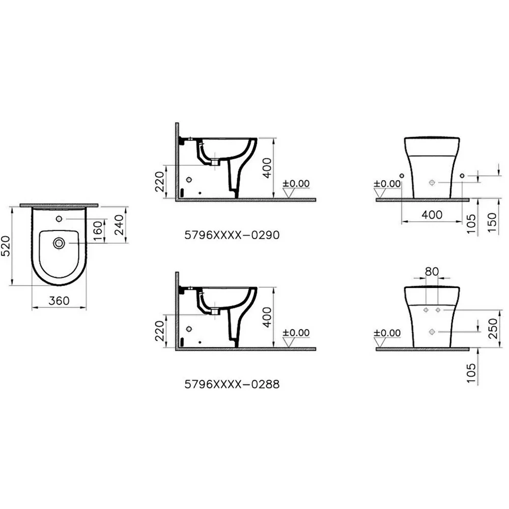 Vitra Zentrum 52 Cm Duvara Sıfır Yerden Bide 5796L003-0288 3