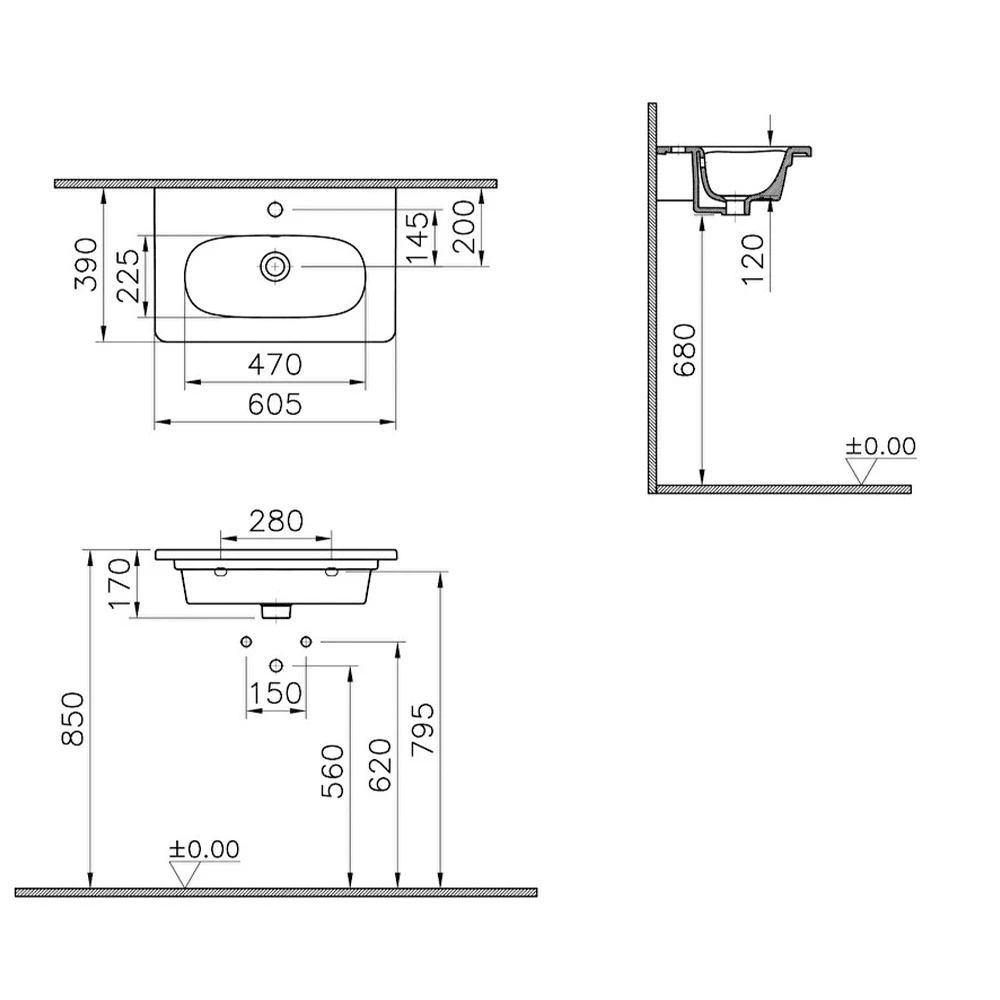 Vitra Zentrum 60x38 Cm Etajerli Lavabo 7790B003-0001 2