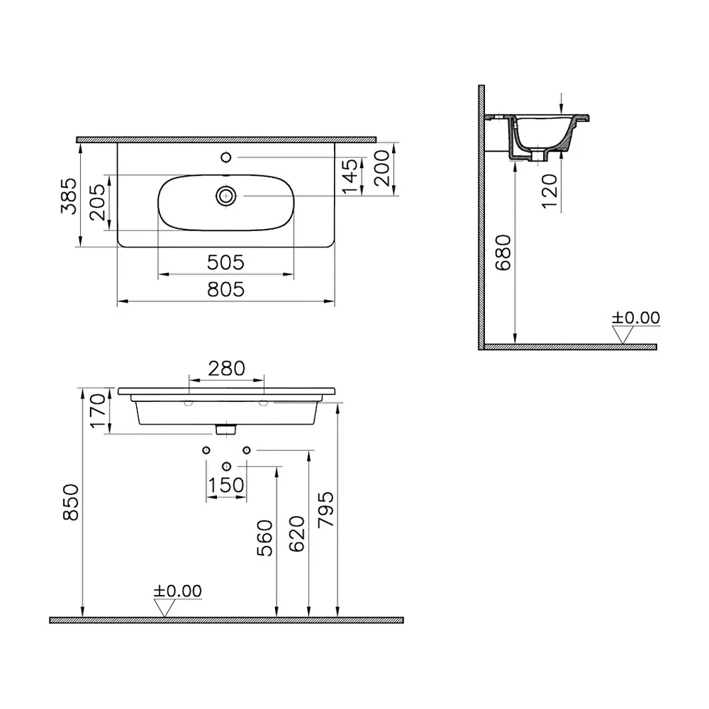 Vitra Zentrum 80x38 Cm Etajerli Lavabo 7792B003-0001 2
