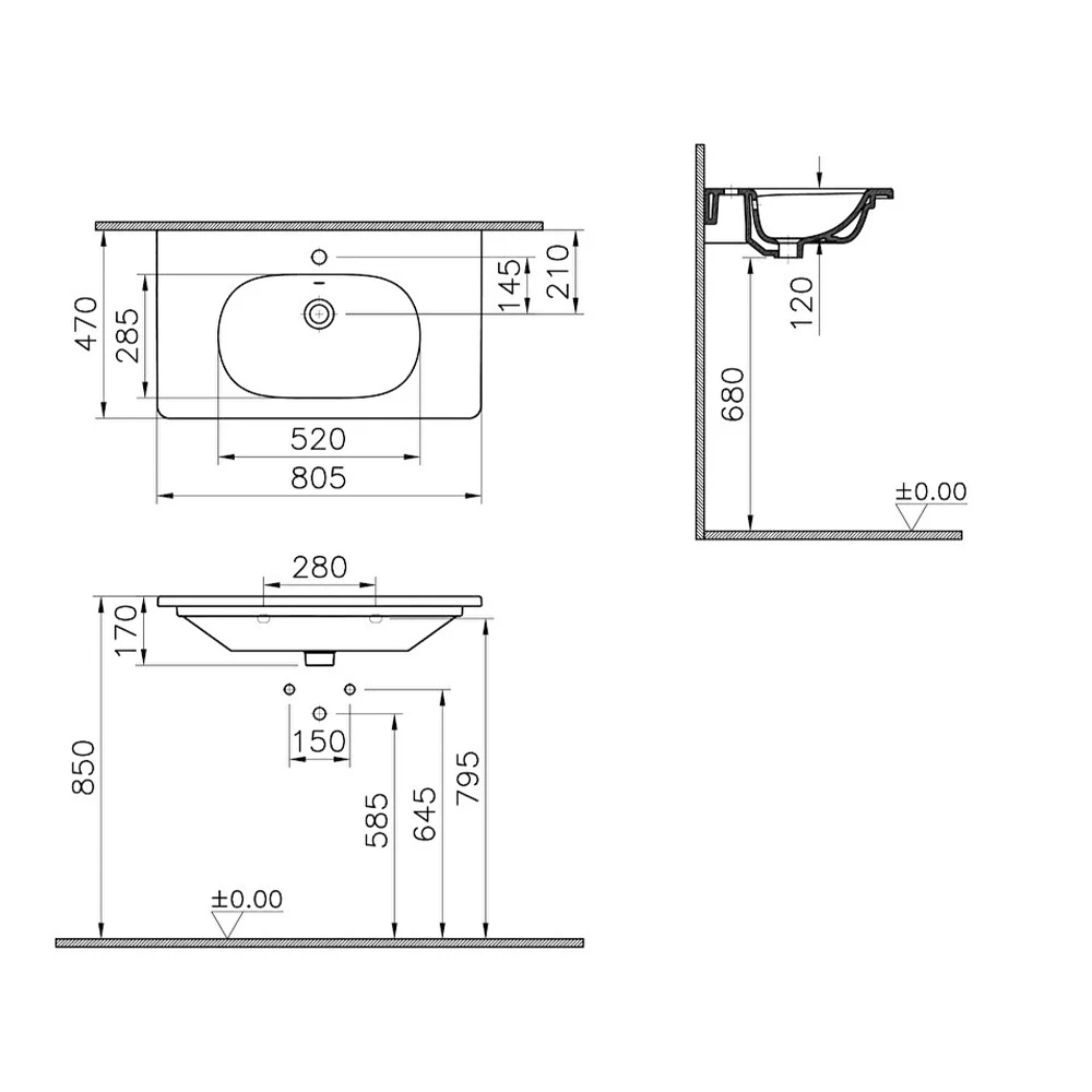 Vitra Zentrum 80x46 Cm Etajerli Lavabo 7793B003-0001 2